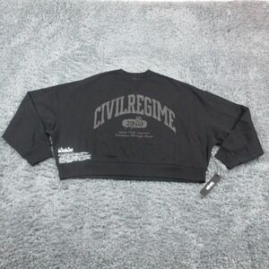 Civil Regime Shirt Womens Large Black Cropped Graphic Long Sleeve Cotton Top NWT
